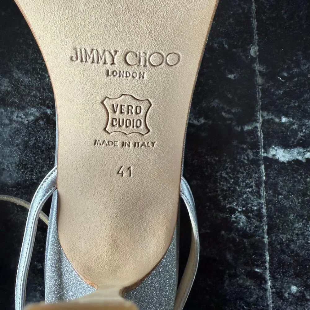 Jimmy Choo Cruise Collection Gloria Silver Ankle Strap Glitter Heels Eu Size 41